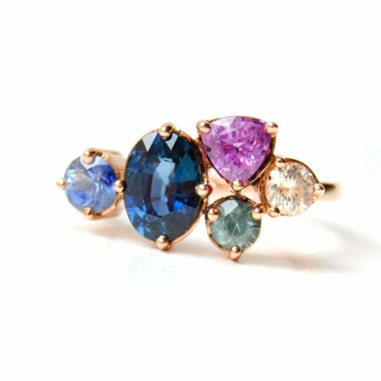 heirloom ring with sapphires set in 18k rose gold