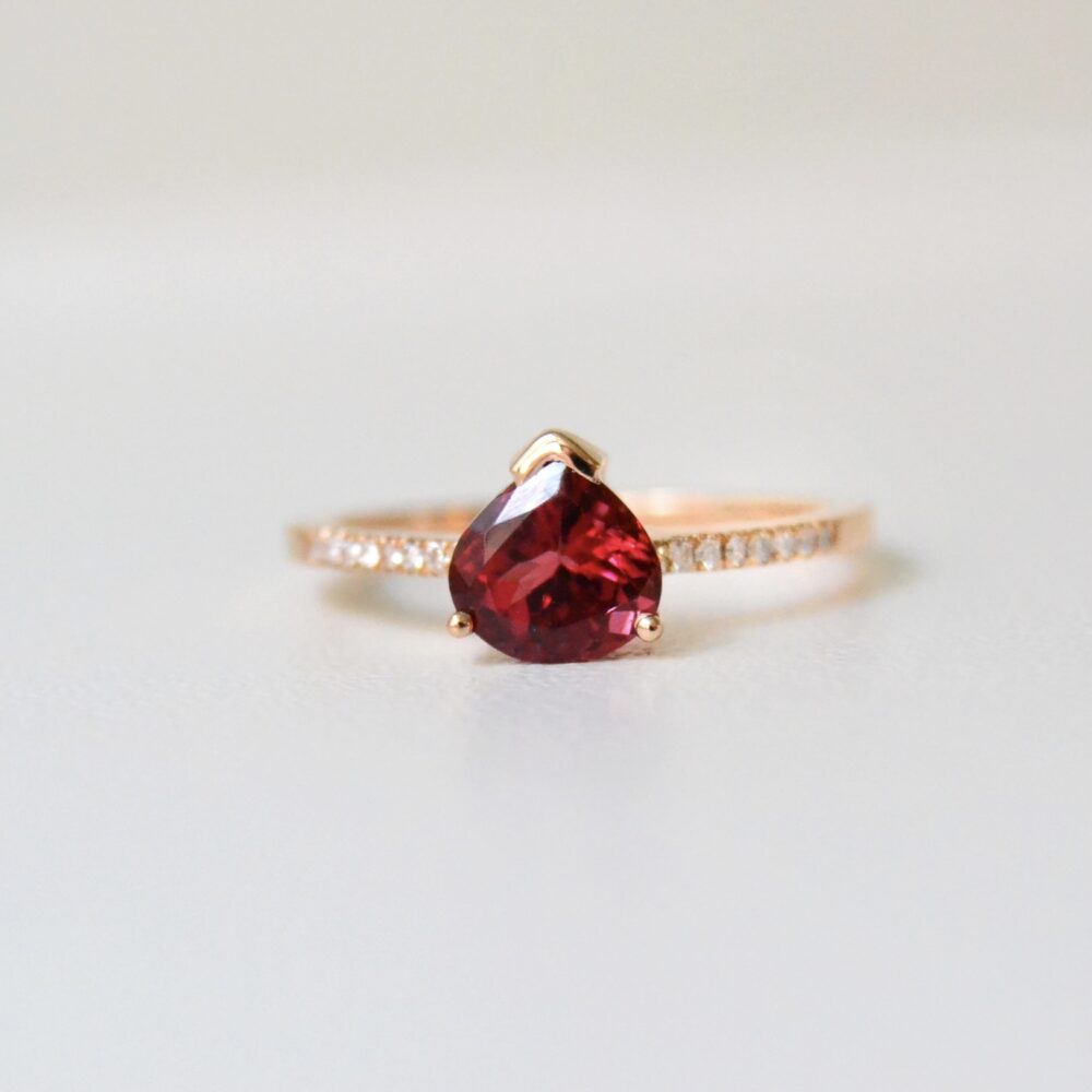 Pink tourmaline ring with diamonds set in 18K rose gold