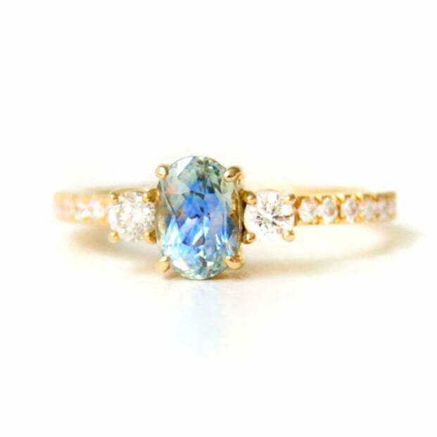 bi-color sapphire ring with diamonds