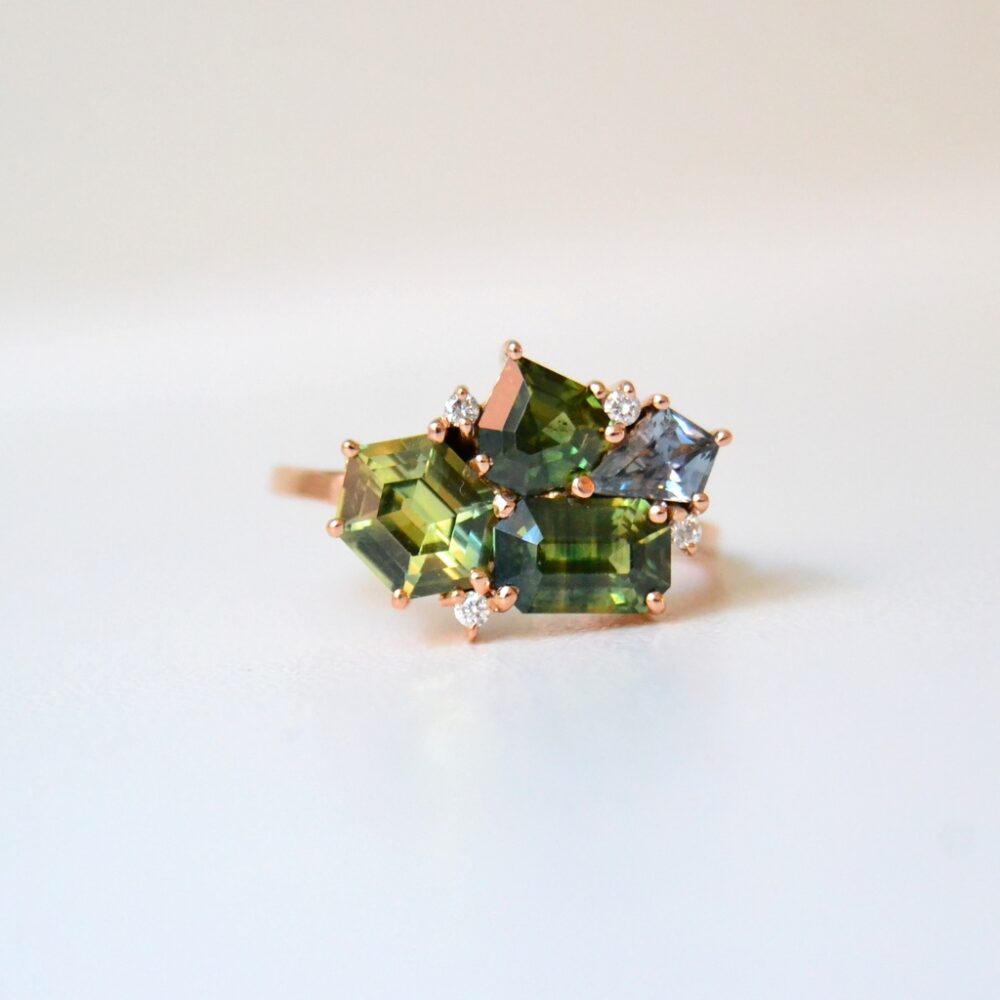 Green sapphire ring cluster