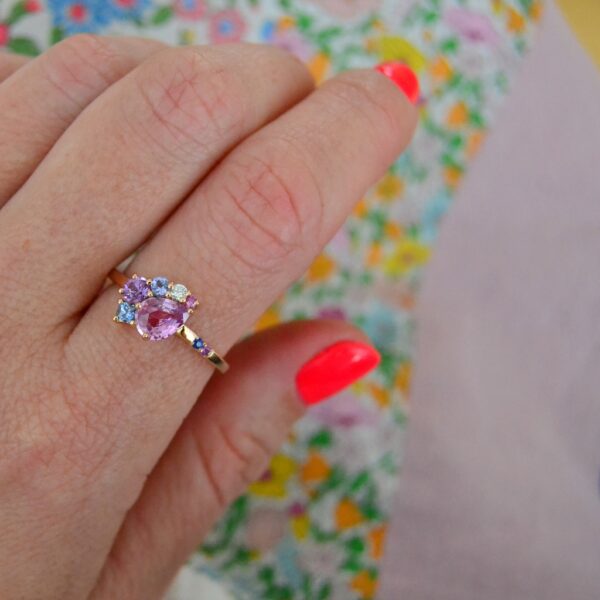 Pink sapphire cluster ring