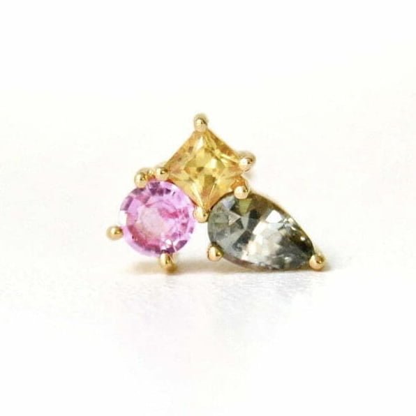 cluster earring with sapphires set in 18k yellow gold