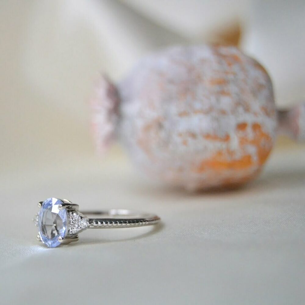 Baby blue sapphire ring with diamonds