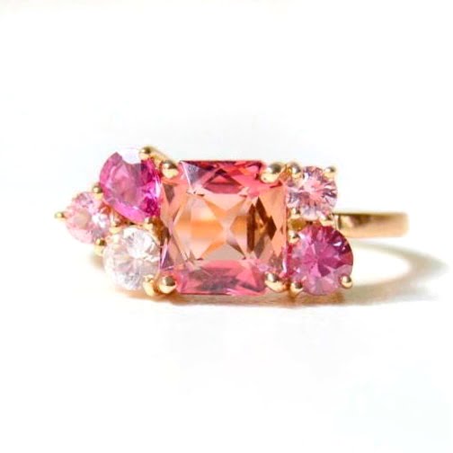 tourmaline cluster ring with sapphires set in 18k rose gold