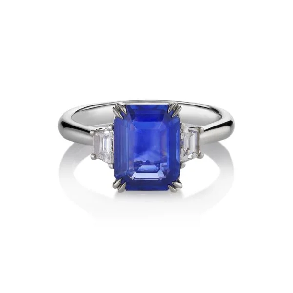 Emerald cut blue sapphire