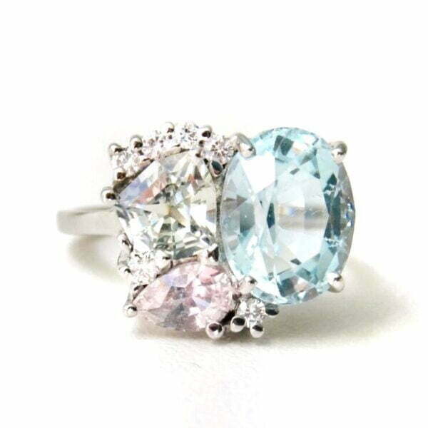 Heirloom Aquamarine Cluster Ring With sapphires and diamonds