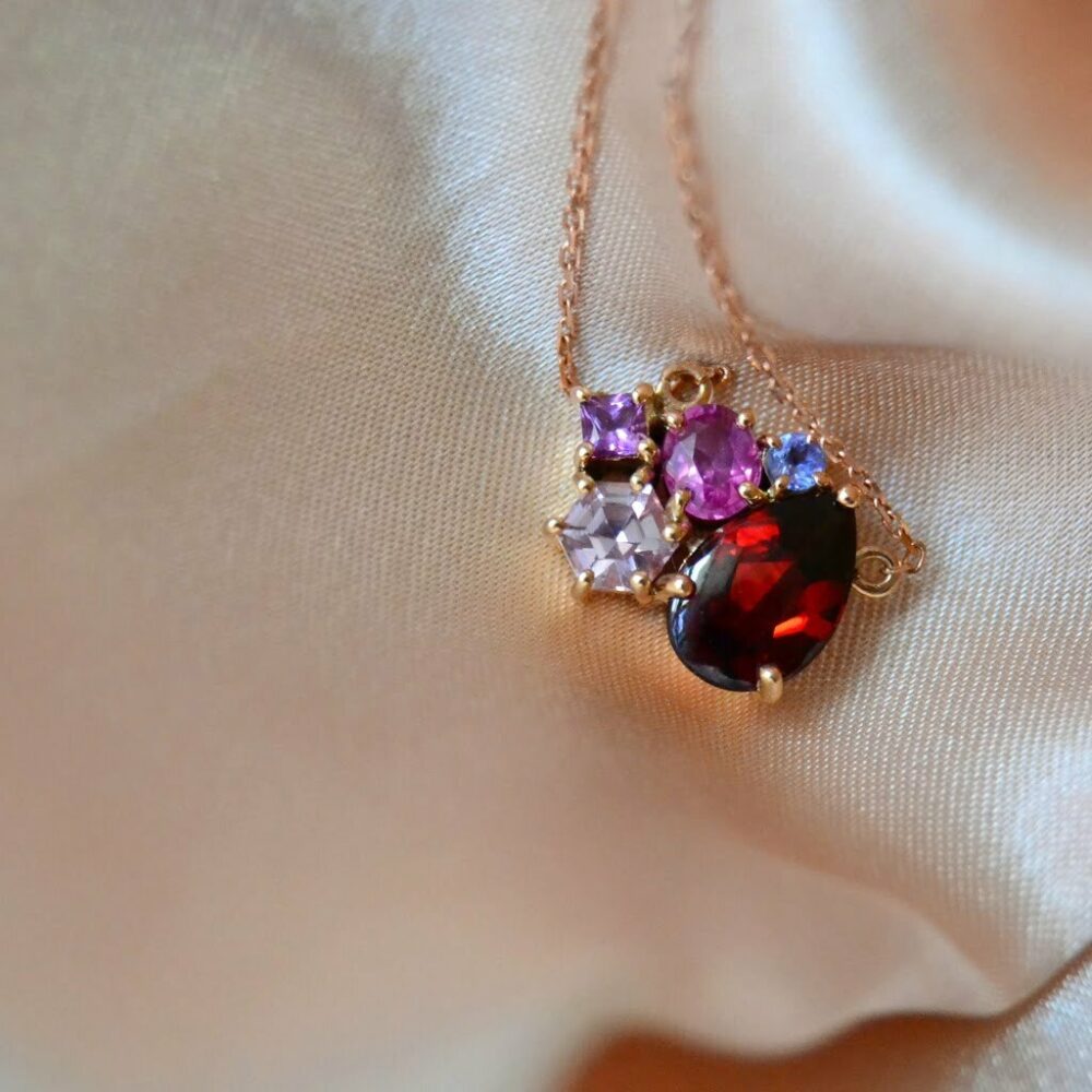 Garnet necklace with gems from heirloom jewellery