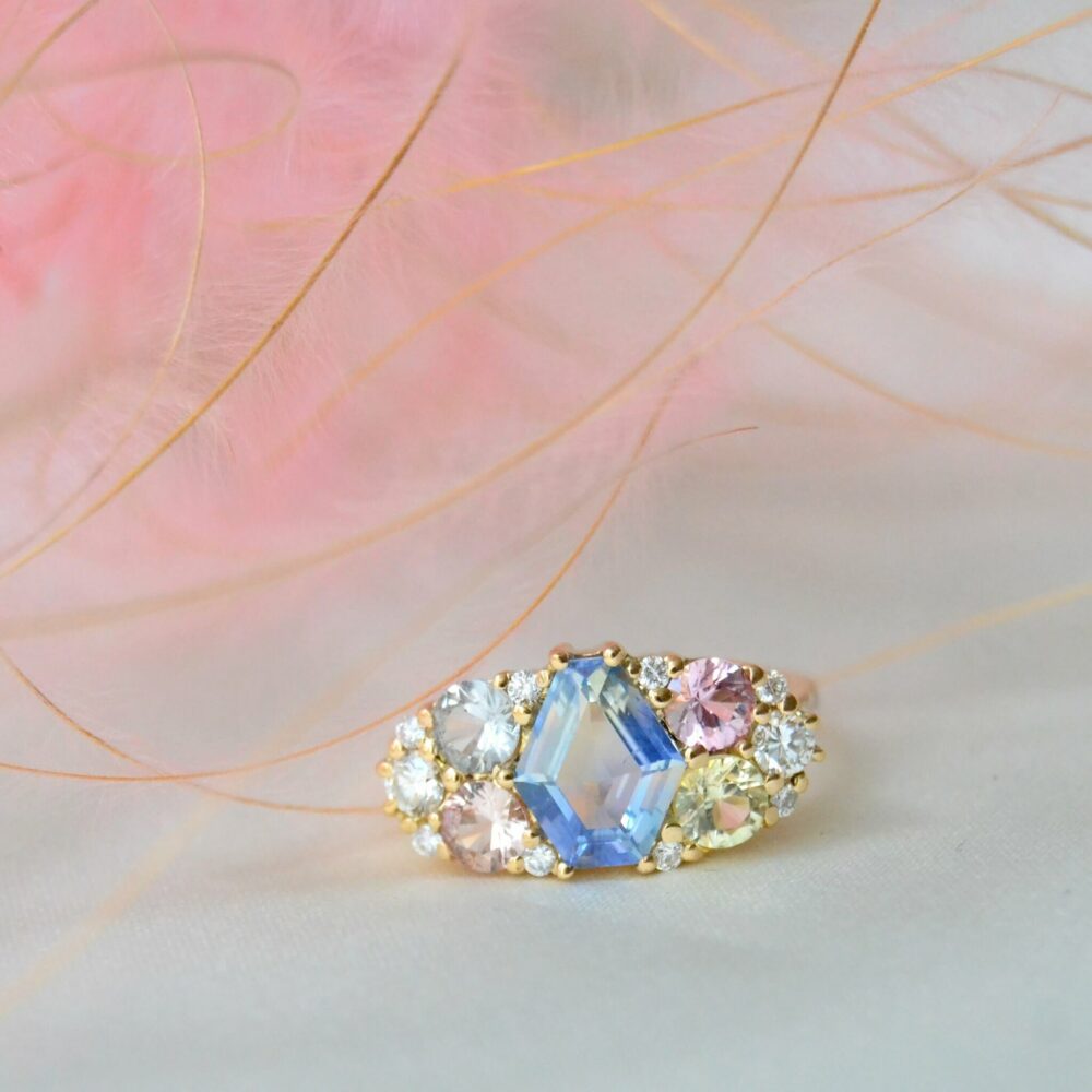 1.75ct bi-color sapphire ring in a cluster design