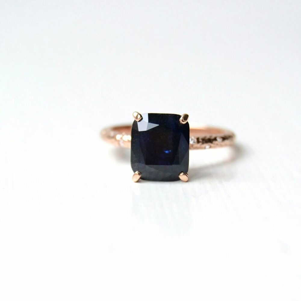 Black sapphire ring with heirloom diamonds