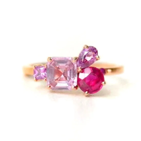 ☆nff☆ cluster ringpink nff1 Pink ring - Unheated pink sapphire cluster ring - Anpé