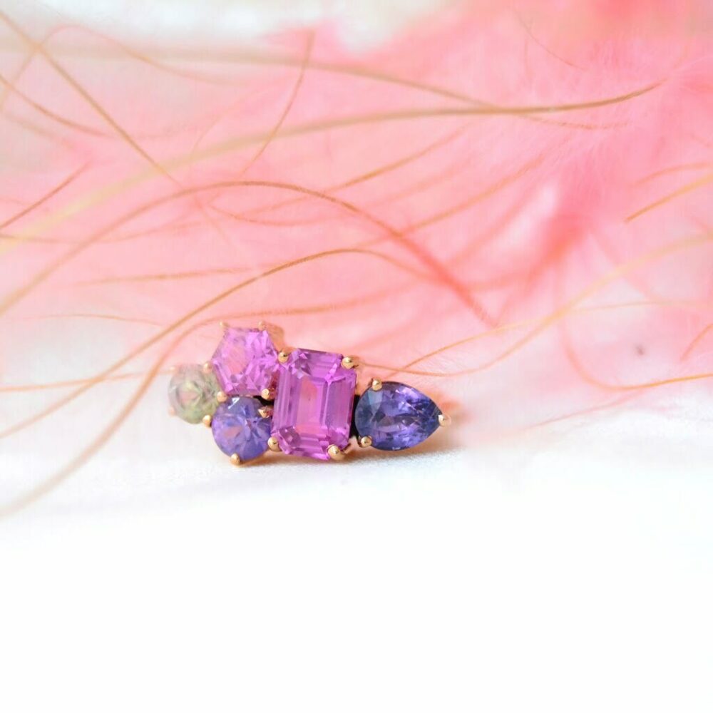 Pink sapphire cluster ring with sapphires set in 18K rose gold