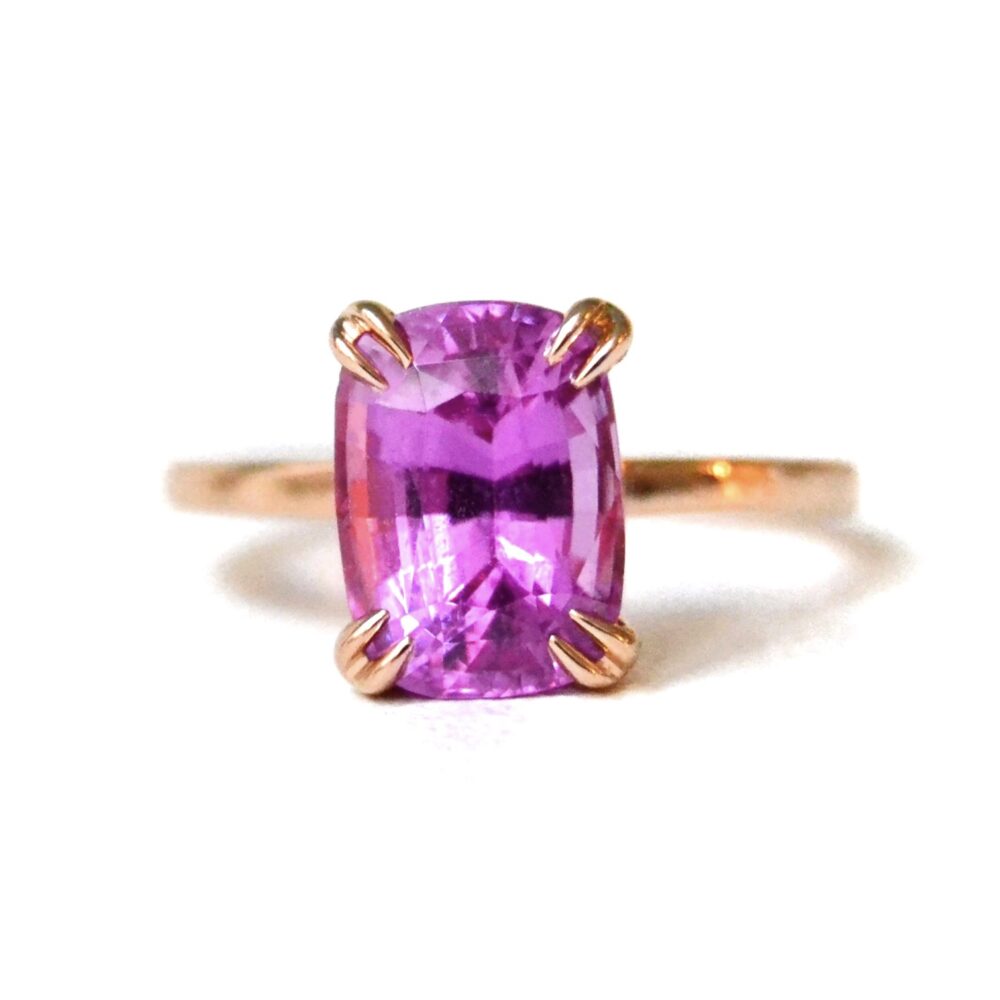 Cushion pink sapphire ring set in 18K rose gold