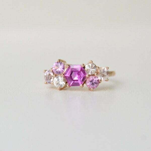 Pink sapphire cluster ring