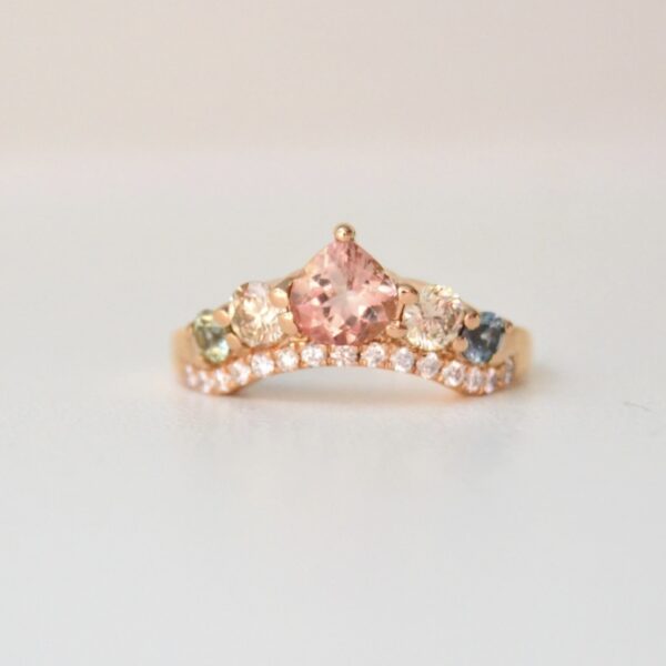 Tourmaline stackable ring with sapphires and diamonds in 18K rose gold