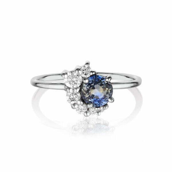 Bi-color sapphire ring with diamonds set in 18K white gold