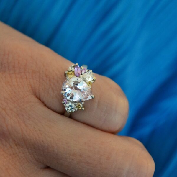 Pear shaped pink sapphire cluster ring