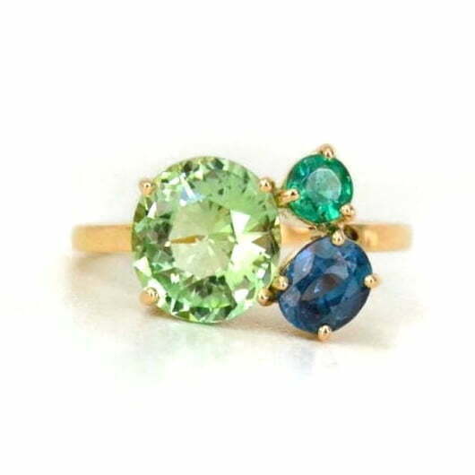 Birthstone ring with tourmaline, alexandrite and emerald