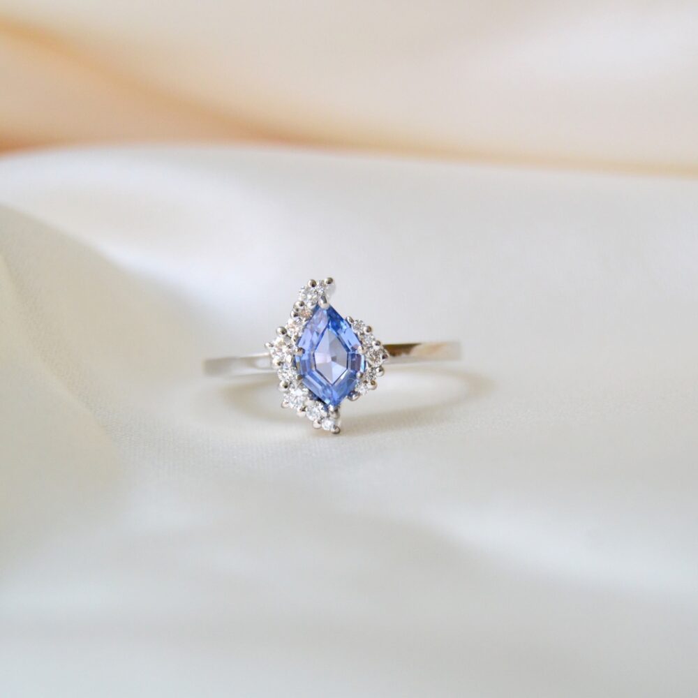 Asymmetric blue sapphire ring