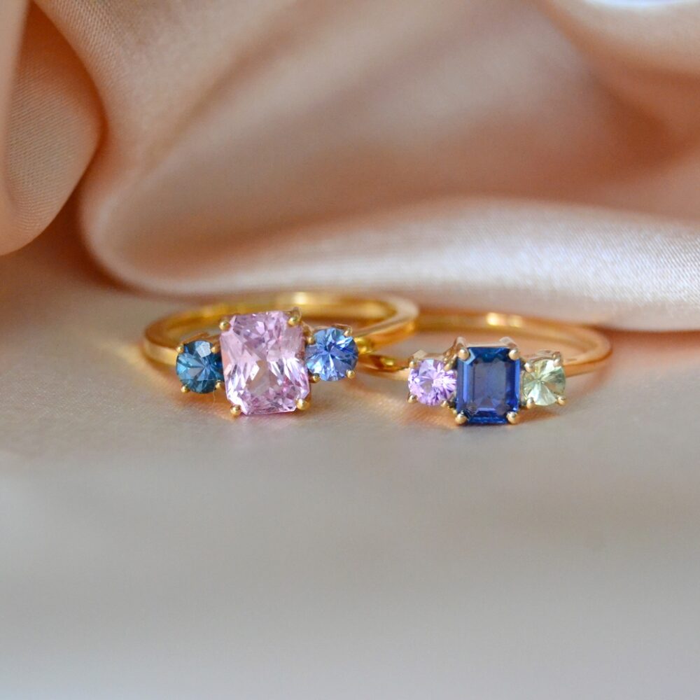 Three stone ring with sapphires