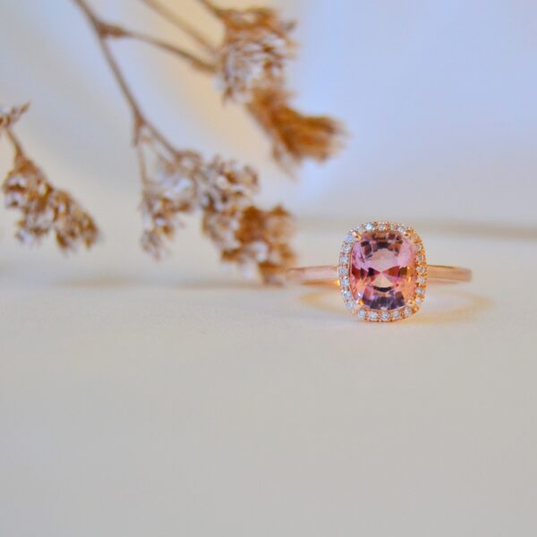 Pink halo ring with tourmaline and diamonds