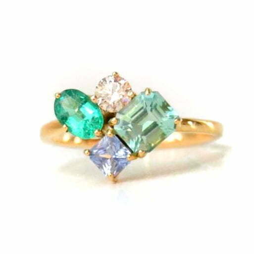 Birthstone ring with sapphire, emerald, diamond and sapphire