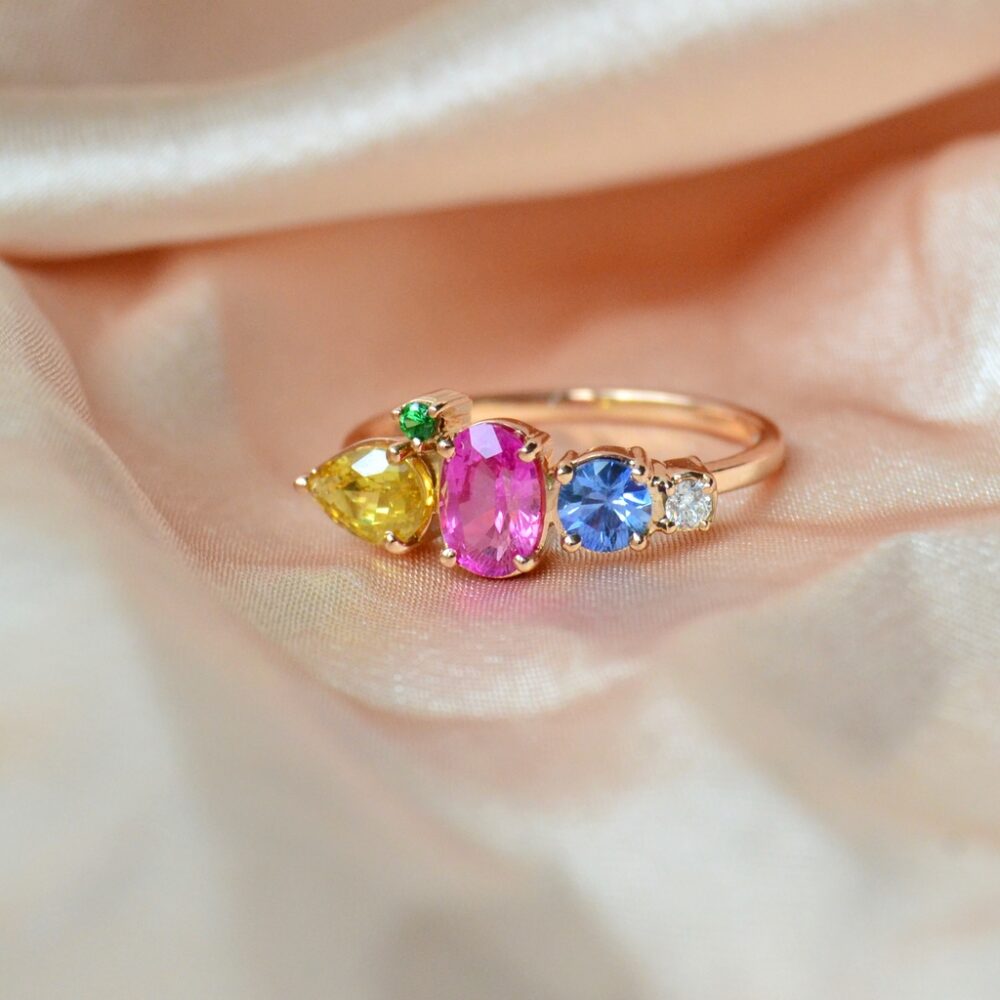 Saturated sapphire cluster ring
