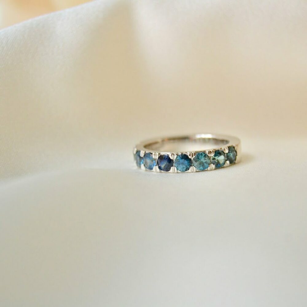 Teal sapphire ring