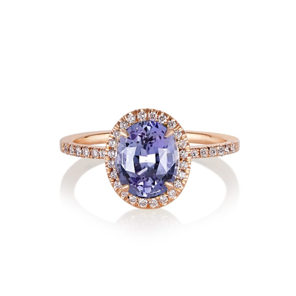 Unheated spinel ring set with VS1 diamonds in 18K rose gold