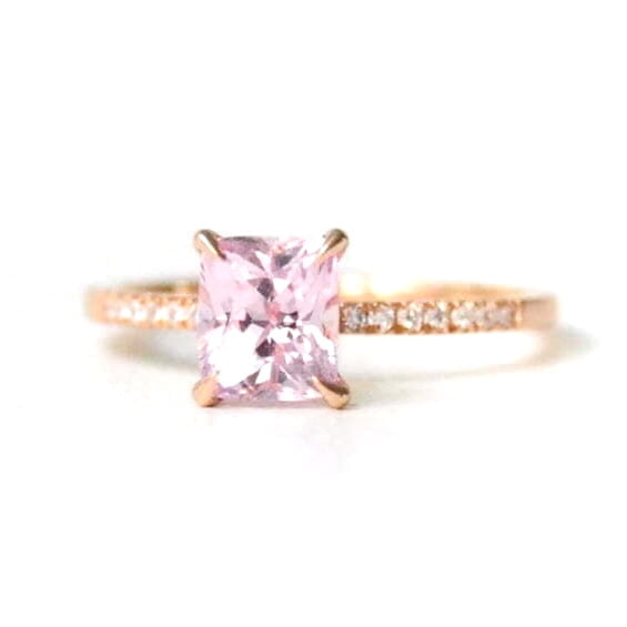 Princess ring with radiant cut pink sapphire
