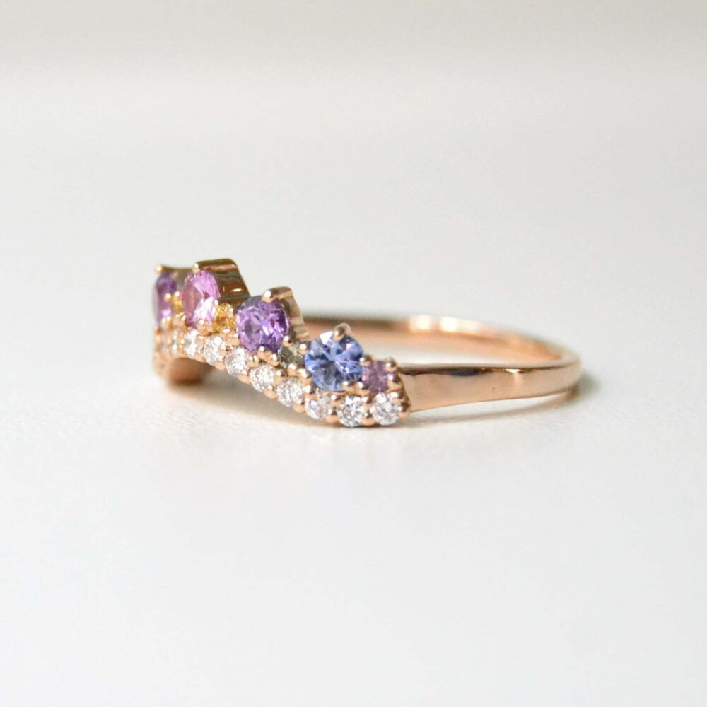 Pastel ring band with sapphires and diamonds