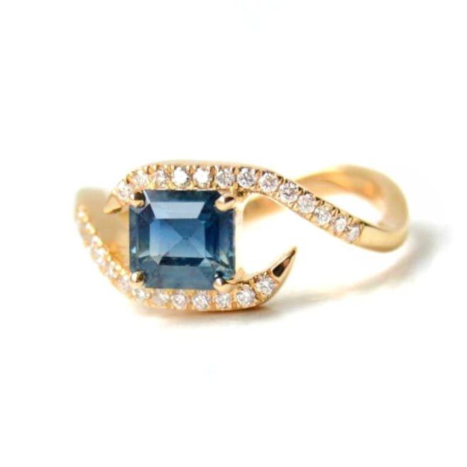 teal sapphire ring with diamonds