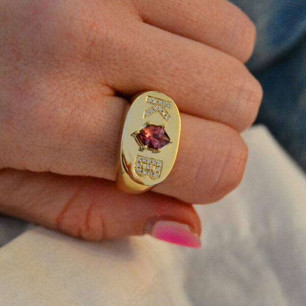 Garnet signet ring with initials