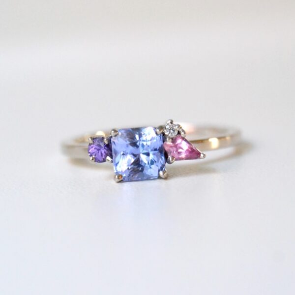 Blue sapphire three stone ring