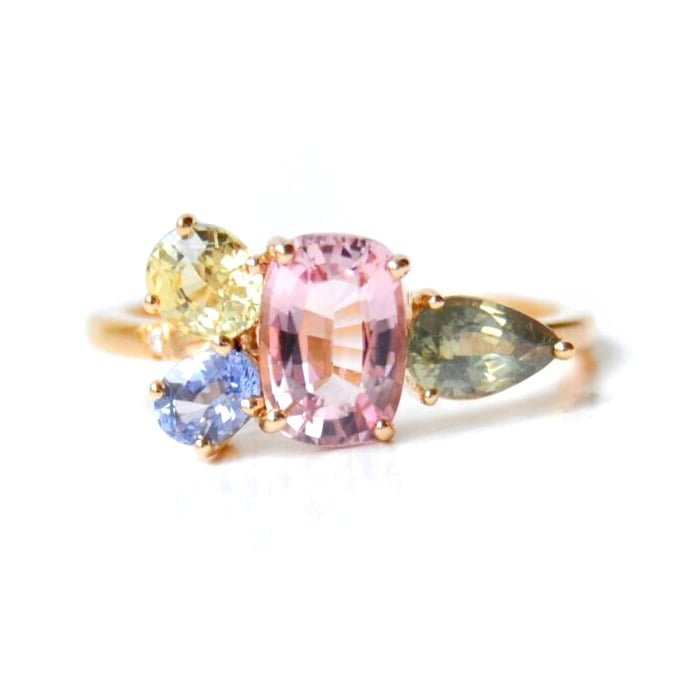 cluster ring with tourmaline and sapphires