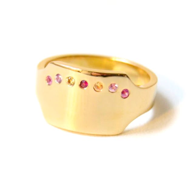 signet ring with ruby and sapphires