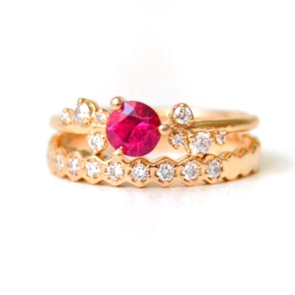 Ruby Ring Stack with diamonds