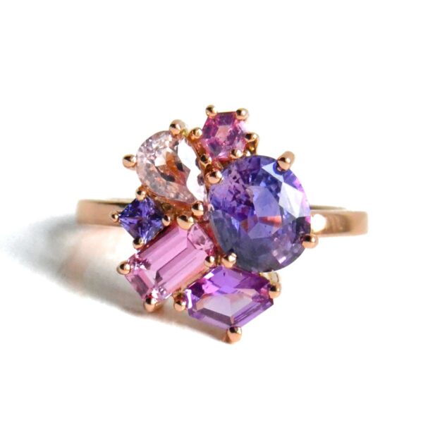 Bi-Color Purple Sapphire Cluster Ring