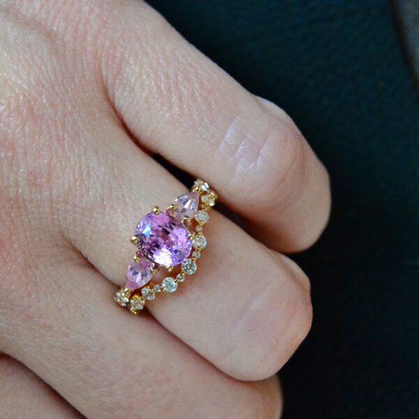 1.97ct unheated pink sapphire three stone ring