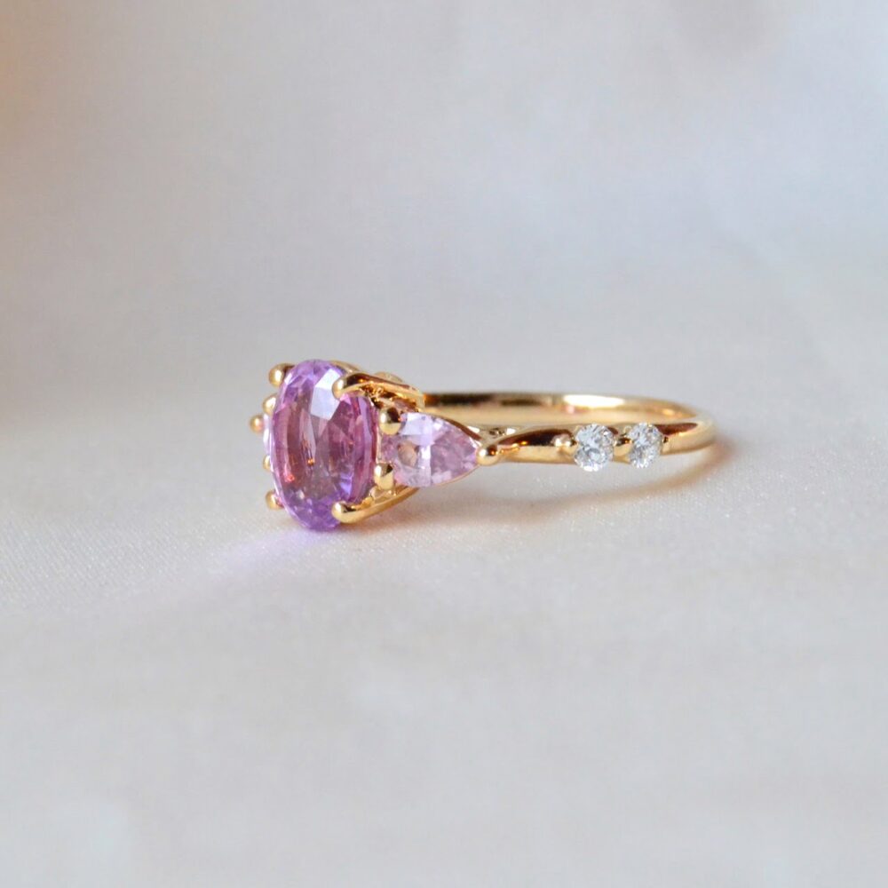 1.97ct unheated pink sapphire three stone ring