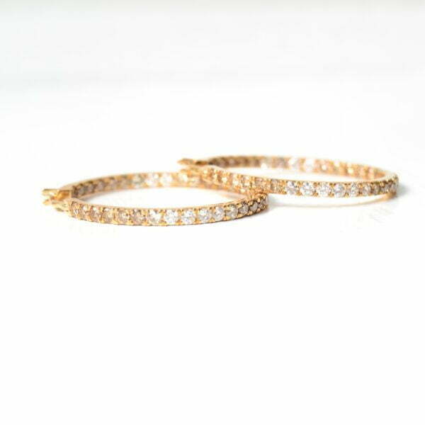 diamond hoops with white and champagne diamonds set in 18K yellow gold