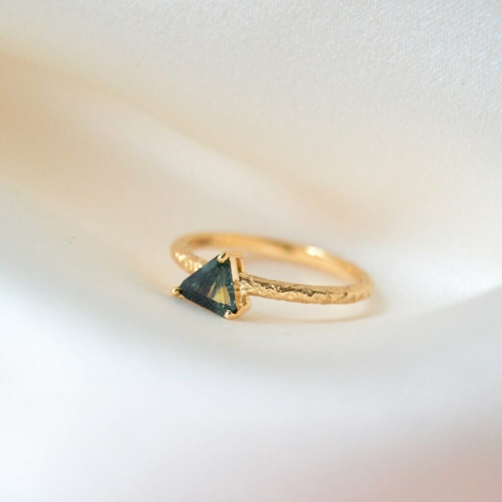 Trillion green sapphire ring