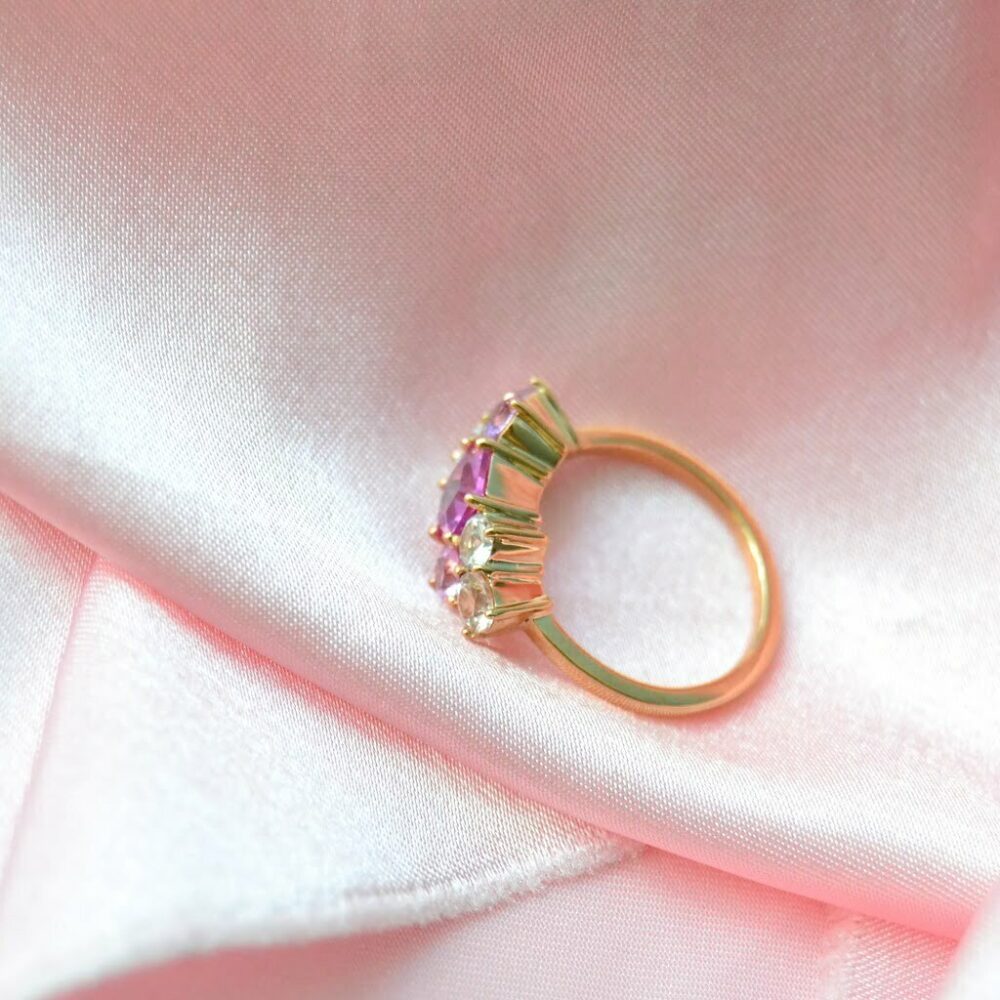 Pink hexagon sapphire cluster ring