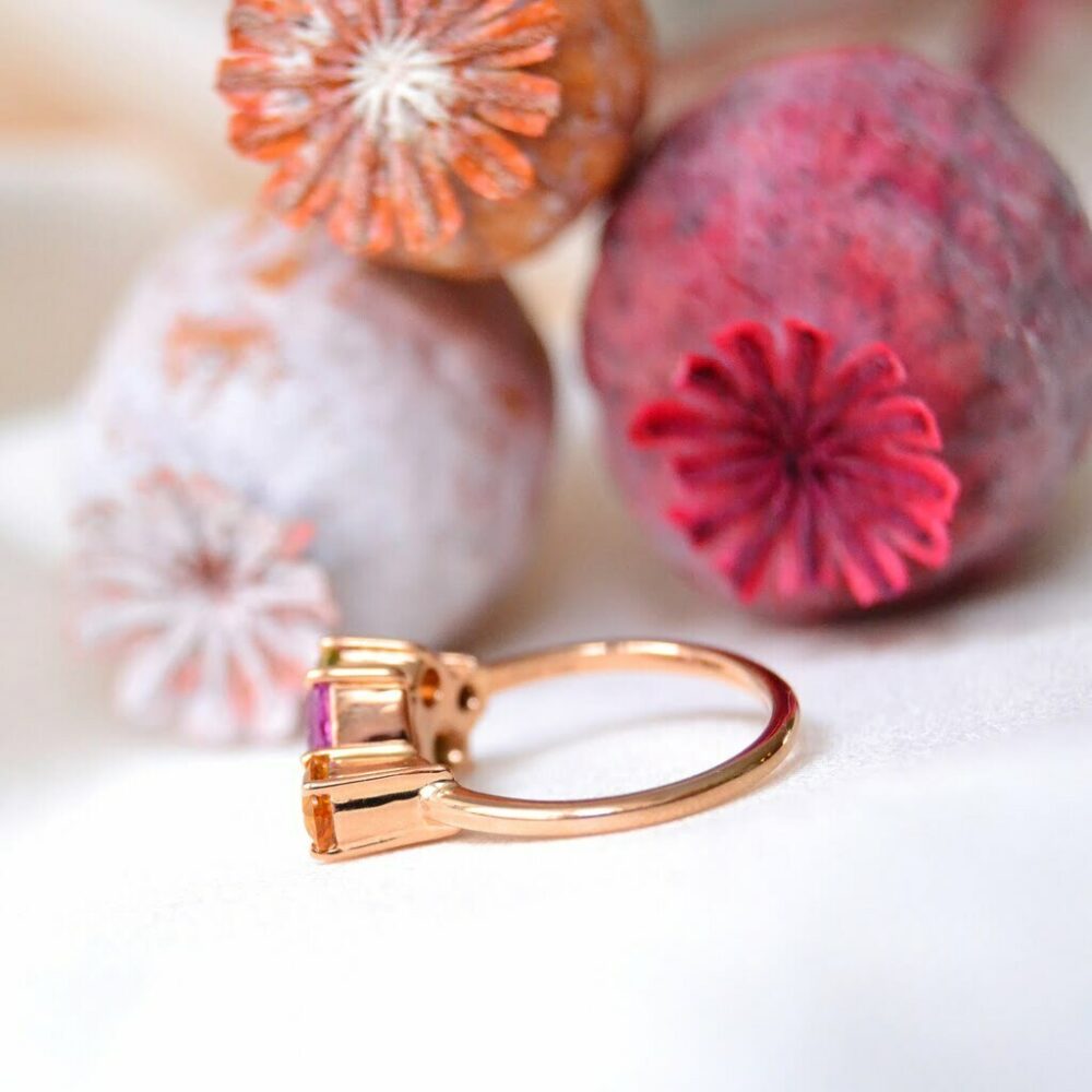 Multi color sapphire ring in rose gold