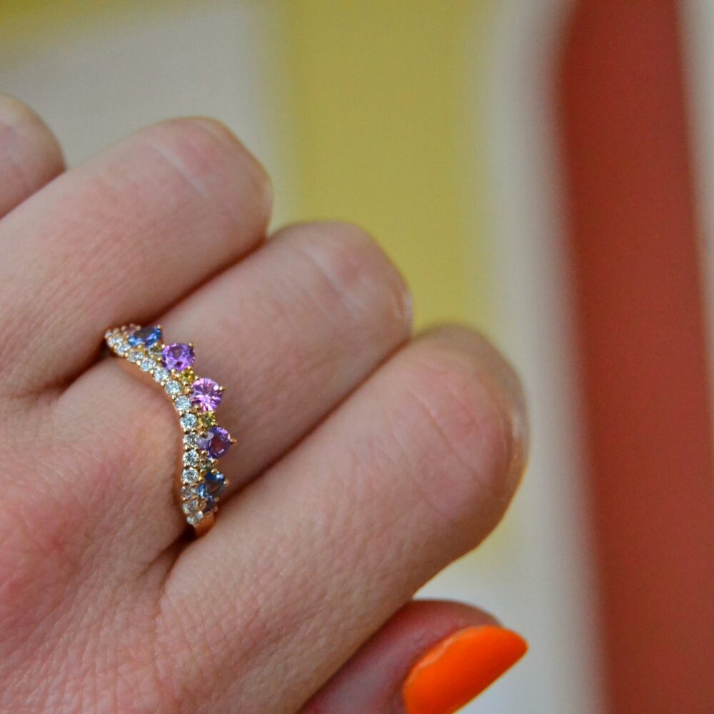 Pastel ring band with sapphires and diamonds