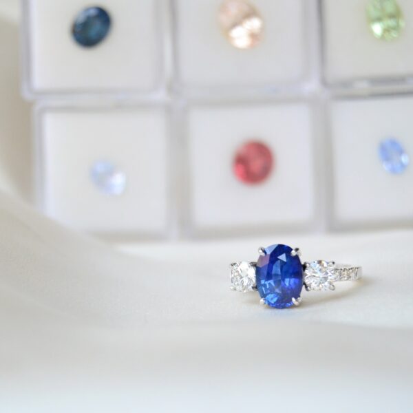 Blue sapphire ring with heirloom diamonds
