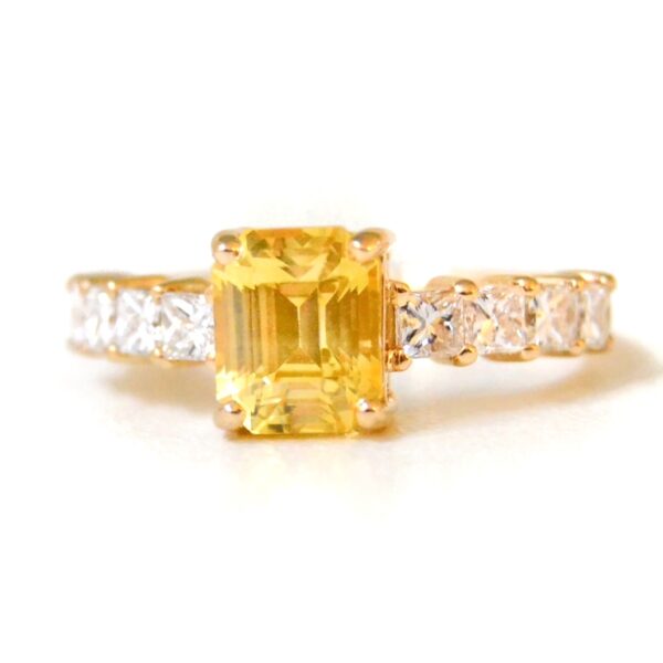 Yellow sapphire ring with princess cut diamonds