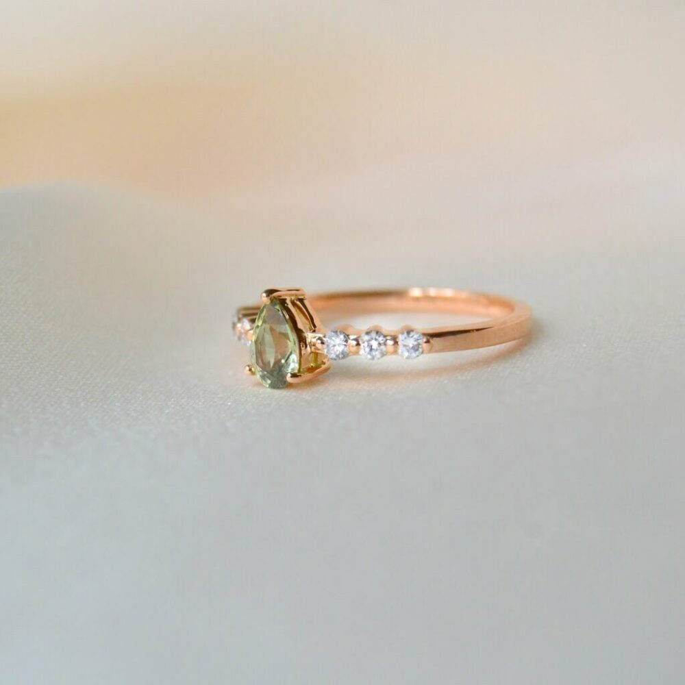 Green sapphire ring with diamonds