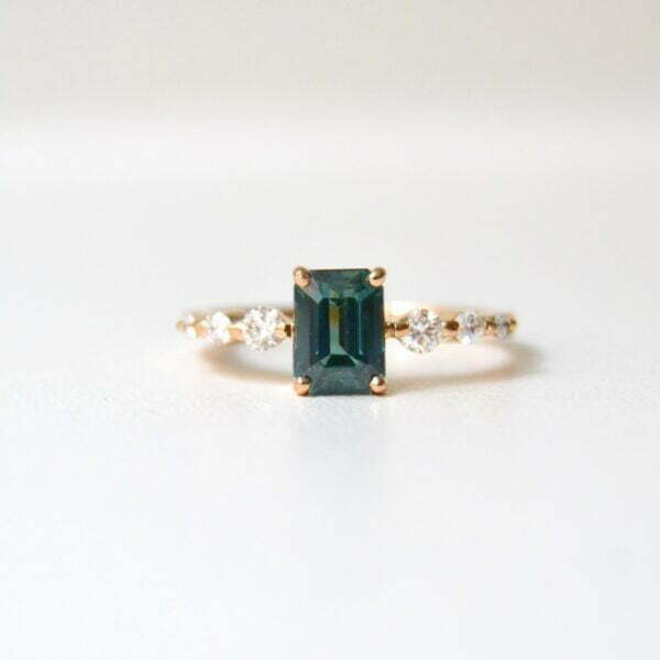 Green sapphire solitaire ring with diamonds set in 18K rose gold