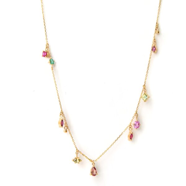 Heirloom necklace with sapphires, diamonds, rubies and emerald set in 18k yellow gold