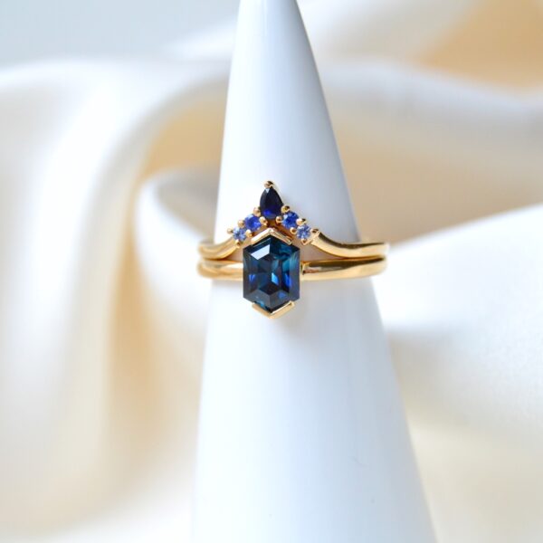 Teal sapphire ring stack